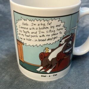The Far Side Ceramic Coffee Mug, Dog Dial-A-Cat 1988 Gary Larson.